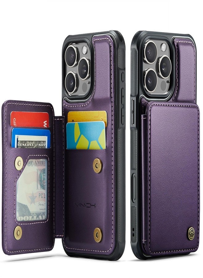 Vinich for iPhone 16 Pro Wallet Case with Card Holder, RFID Blocking for iPhone 16 Pro Case for Women Men, Durable Kickstand Shockproof Phone Case for iPhone 16 Pro, Purple - Image 1
