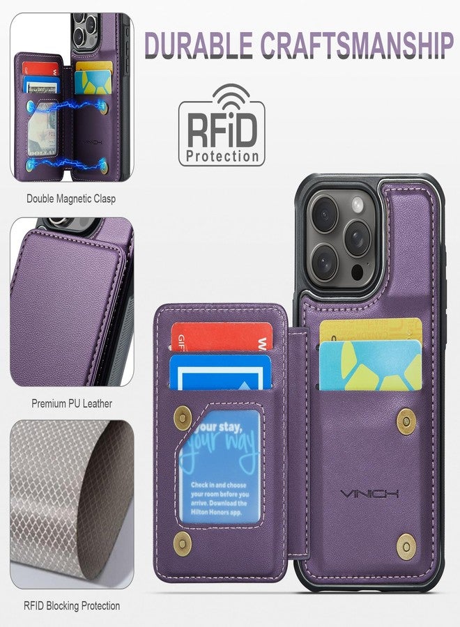 Vinich for iPhone 16 Pro Wallet Case with Card Holder, RFID Blocking for iPhone 16 Pro Case for Women Men, Durable Kickstand Shockproof Phone Case for iPhone 16 Pro, Purple - Image 4