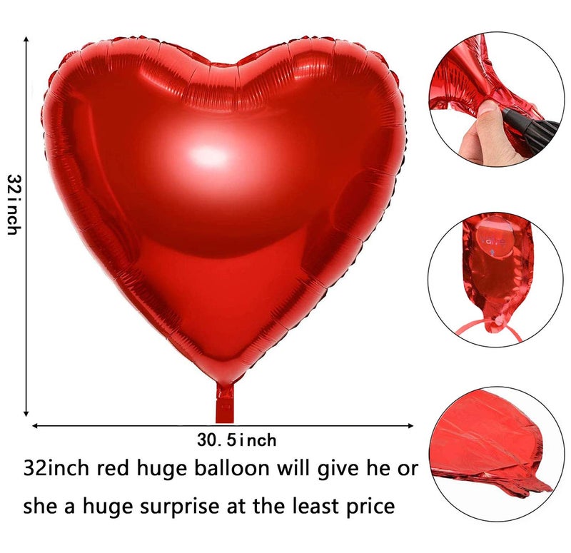 MixTeach 6 Pieces 32'' Large Heart Shaped Balloons Huge Foil Balloons Valentine's Day Balloons Red Heart Balloons for Wedding Engagement Anniversary Decor Party Favor Supplies (Red 6pcs) - Image 2