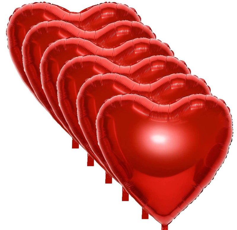 MixTeach 6 Pieces 32'' Large Heart Shaped Balloons Huge Foil Balloons Valentine's Day Balloons Red Heart Balloons for Wedding Engagement Anniversary Decor Party Favor Supplies (Red 6pcs) - Image 1