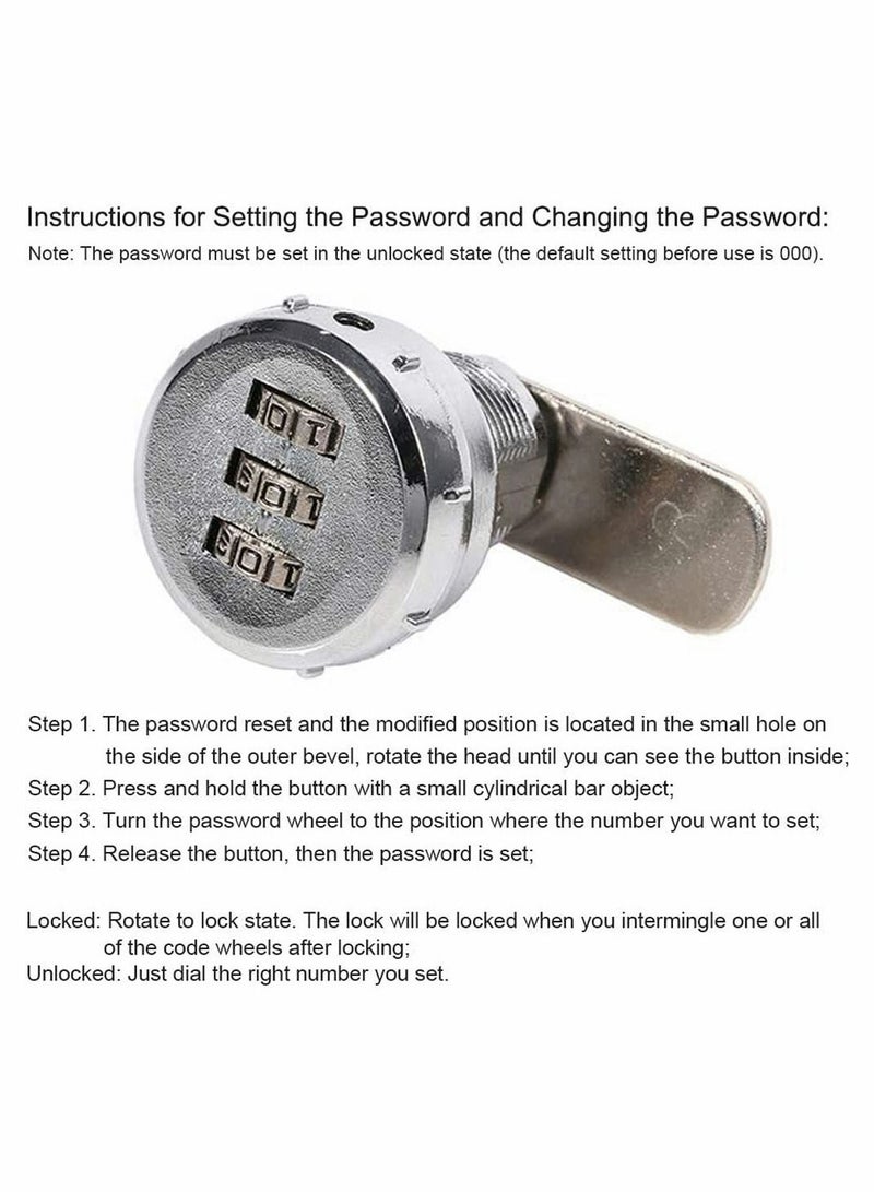 SYOSI قفل كام تركيبة بطول أسطوانة 20 مم برمز مكون من 3 أرقام لأقفال الأمان لخزائن الخشب من 12 إلى 16 مم صندوق خزانة مكتب بريد فضي - Image 4