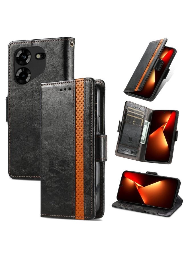 HuHa Case Cover For For Tecno Pova 5 4G CaseNeo Splicing Dual Magnetic Buckle Leather Phone Case(Black) 