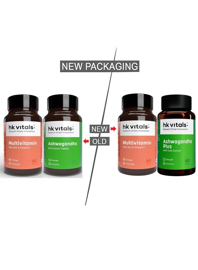 HealthKart hk vitals أشواغاندا بلس ومولتيفيتامين للرجال والنساء (60 قرص لكل منهما) حزمة كومبو | مع مولتيمعادن، أحماض أمينية، تورين وجينسنغ - Image 2