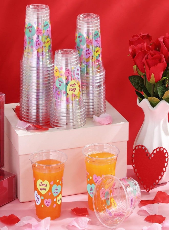 FoldTier 50 Pcs Valentine's Day Plastic Cups Bulk 12 oz Conversation Hearts Disposable Clear Cups for Juice Coffee Drink Sweet Day Wedding Birthday Party Supplies(Multi) - Image 4