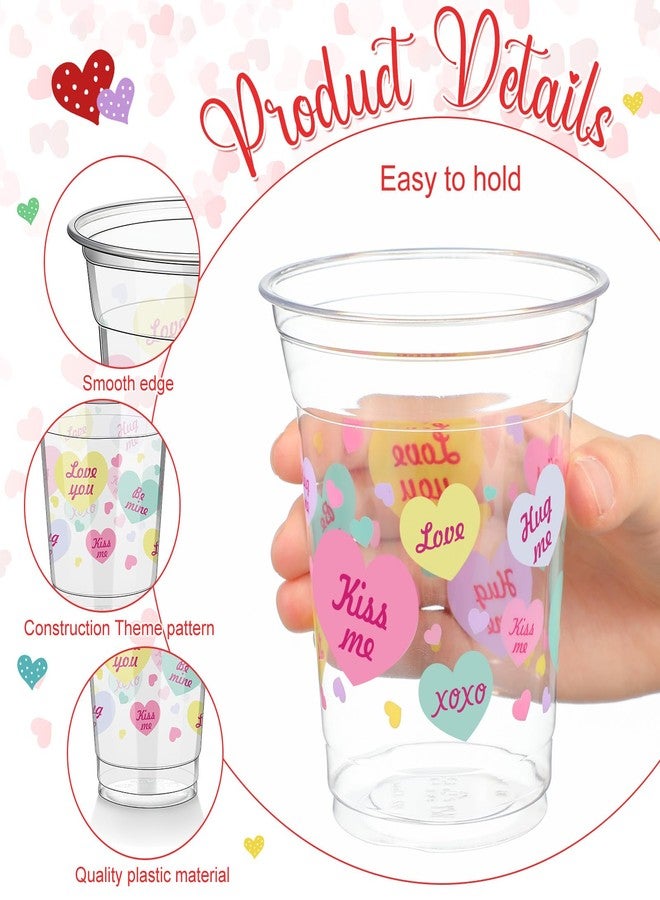 FoldTier 50 Pcs Valentine's Day Plastic Cups Bulk 12 oz Conversation Hearts Disposable Clear Cups for Juice Coffee Drink Sweet Day Wedding Birthday Party Supplies(Multi) - Image 3