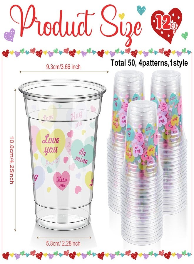 FoldTier 50 Pcs Valentine's Day Plastic Cups Bulk 12 oz Conversation Hearts Disposable Clear Cups for Juice Coffee Drink Sweet Day Wedding Birthday Party Supplies(Multi) - Image 2