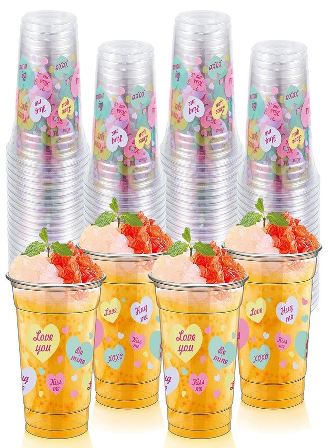 FoldTier 50 Pcs Valentine's Day Plastic Cups Bulk 12 oz Conversation Hearts Disposable Clear Cups for Juice Coffee Drink Sweet Day Wedding Birthday Party Supplies(Multi) - Image 1