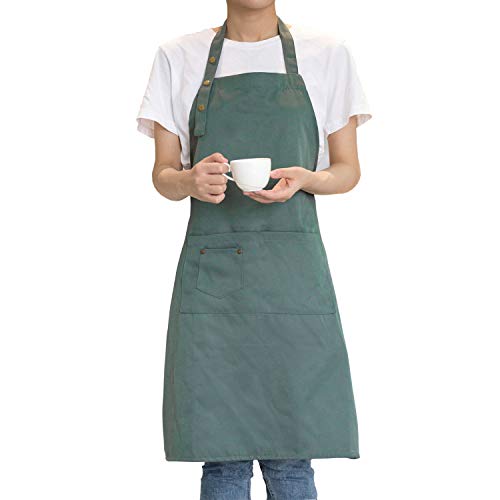 MORNITE Cotton Art Aprons for Painting Pottery Ceramics Artist Apron Mens Women Kitchen Cooking Smock Waterproof Green - Image 1
