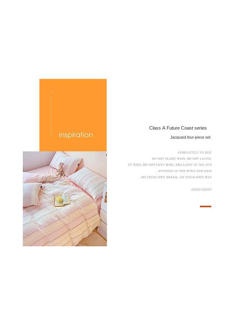 general Cotton Satin Duvet Cover Set Solid Color Striped Jacquard 4pcs Cotton 60S Soft Comforter Cover Bed Sheet Pillowcases Bedding Set - Image 3