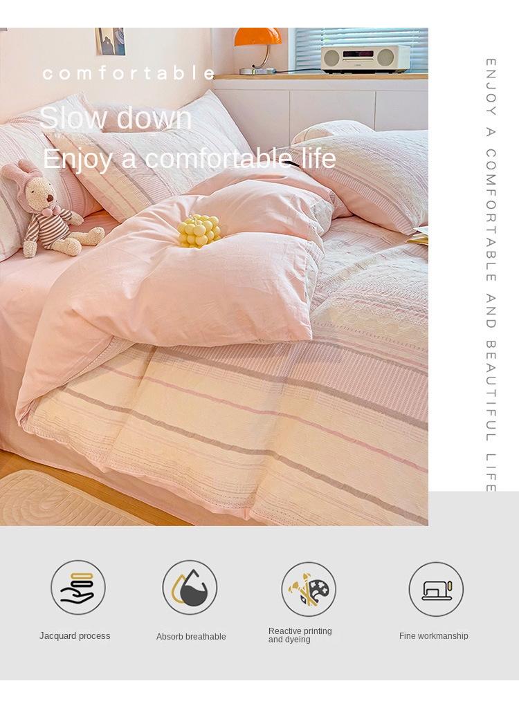 general Cotton Satin Duvet Cover Set Solid Color Striped Jacquard 4pcs Cotton 60S Soft Comforter Cover Bed Sheet Pillowcases Bedding Set - Image 4