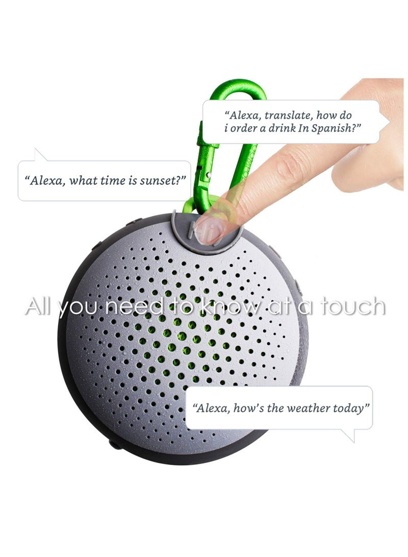 Boompods Aquablaster Small Portable Bluetooth Speaker - Mini Wireless Speakers with Amazon Alexa Capabilities, IPX7 Waterproof Shower Speaker, Mounting Options for Bathroom & Travel (Grey/Green) - Image 2