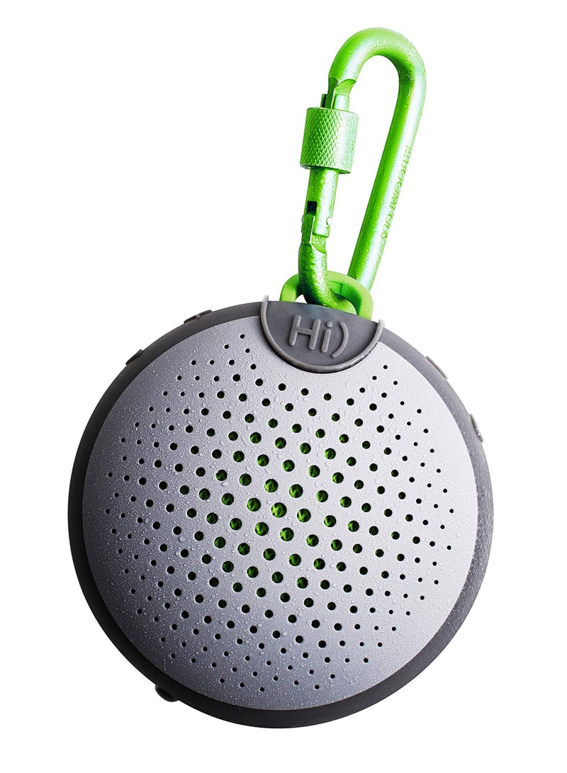 Boompods Aquablaster Small Portable Bluetooth Speaker - Mini Wireless Speakers with Amazon Alexa Capabilities, IPX7 Waterproof Shower Speaker, Mounting Options for Bathroom & Travel (Grey/Green) - Image 1