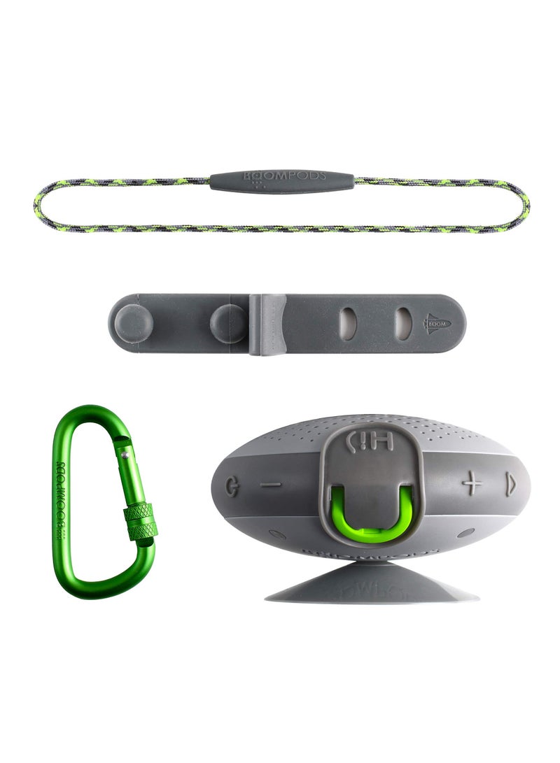 Boompods Aquablaster Small Portable Bluetooth Speaker - Mini Wireless Speakers with Amazon Alexa Capabilities, IPX7 Waterproof Shower Speaker, Mounting Options for Bathroom & Travel (Grey/Green) - Image 3