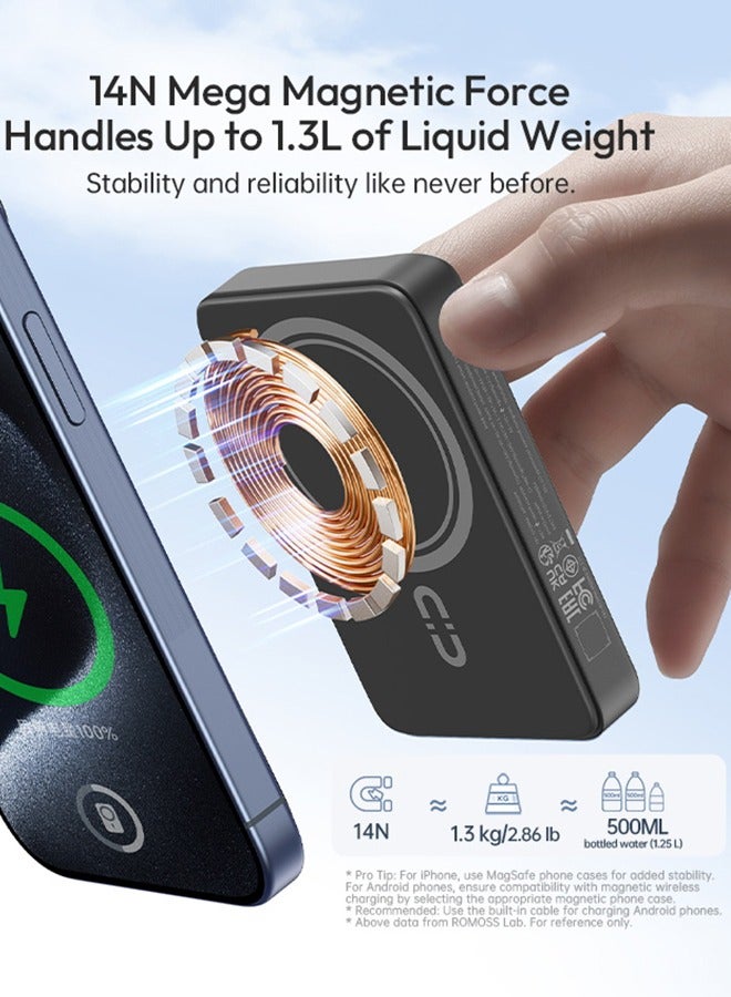 روموس بنك طاقة مغناطيسي WMS10، شاحن محمول لاسلكي 15 واط للشحن السريع، حزمة بطارية Magsafe شحن سلكي 20 واط، شاحن Magsafe لهواتف iPhone 12-16، سامسونج، شاومي - Image 4