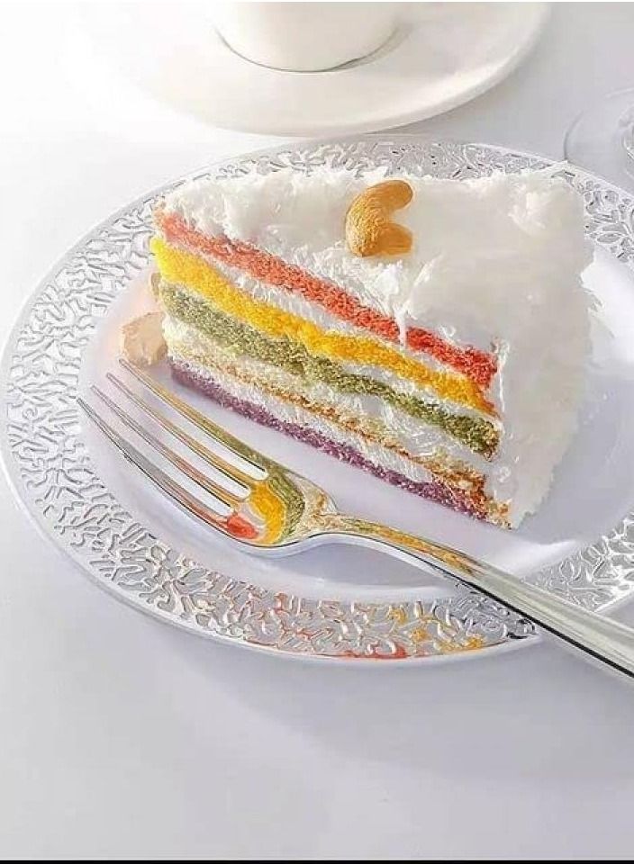 اليسا طقم أدوات مائدة للحفلات لـ ٢٥ ضيفًا - ١٧٥ قطعة من الأطباق والأكواب وأدوات المائدة والمناديل للاستخدام مرة واحدة من الدانتيل الفضي لحفلات الزفاف والتجمعات - Image 4