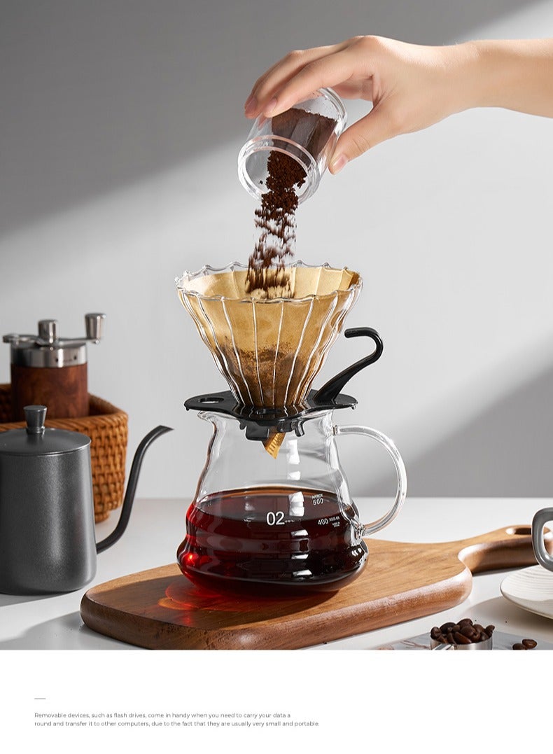 كافيه طقم تقطير قهوة V60 قمع زجاجي وسيرفر زجاجي للاستخدام اليومي والبيت والمقهى - Image 1