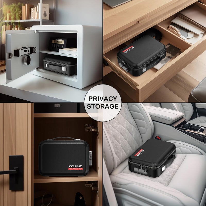 كولكيس صندوق نقود مقاوم للحريق من كولكيس مع قفل، صندوق صلب مقاوم للحريق بتصميم هيكل صلب مقاوم للحريق ومقاوم للماء، صندوق آمن محمول للنقود ومستندات A5 وجواز السفر والأشياء الثمينة، 11.3 × 8 × 4 بوصات أسود - Image 4