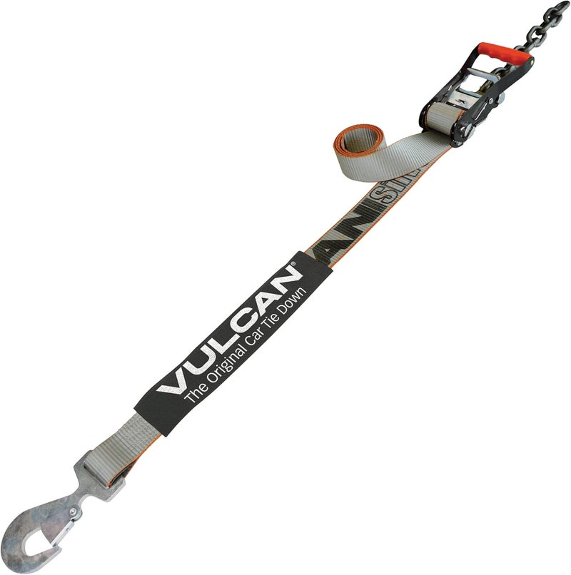 VULCAN Car Tie Down with Chain Tail Ratchet - Snap Hook - 96 Inch - Silver Series - 3,300 Pound Safe Working Load - Image 1