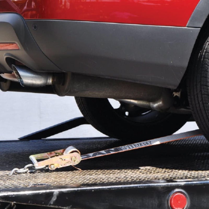 VULCAN Car Tie Down with Chain Tail Ratchet - Snap Hook - 96 Inch - Silver Series - 3,300 Pound Safe Working Load - Image 3