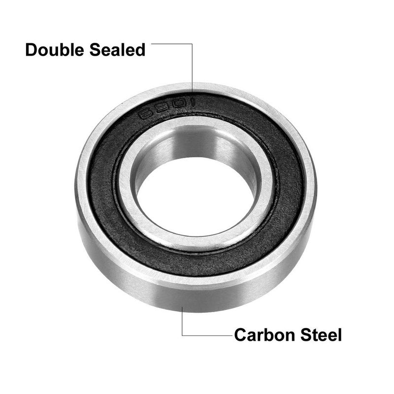 uxcell 6901-2RS Deep Groove Ball Bearing Double Sealed 1180901, 12mm x 24mm x 6mm Carbon Steel Bearings (Pack of 10) - Image 2