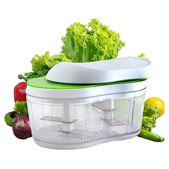 Perfect Pricee Vegetable Chopper with 4 Stainless Steel Blades, Kitchen Hand Push Cutter for Onion, Garlic, Fruits, Nuts - Image 1