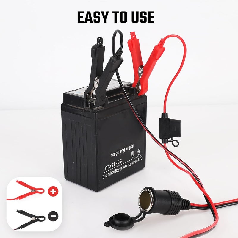 Thlevel Car Battery Crocodile Alligator Clips 3 Meter 16AWG Cigarette Lighter Extension Adapter Plug Socket Cable with 15A Fuse Protection for 12V 24V Tractor Boat Portable Inverter Compressors - Image 4