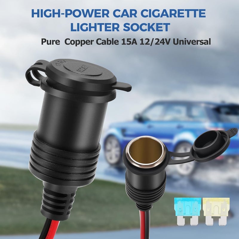 Thlevel Car Battery Crocodile Alligator Clips 3 Meter 16AWG Cigarette Lighter Extension Adapter Plug Socket Cable with 15A Fuse Protection for 12V 24V Tractor Boat Portable Inverter Compressors - Image 5
