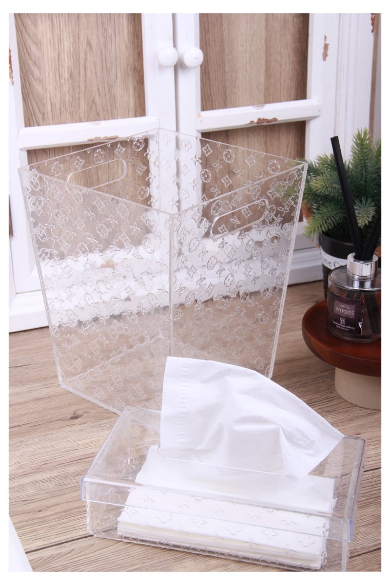 طقم علبة مناديل مع سلة مهملات بتصميم جذاب من قطعتين - Image 1