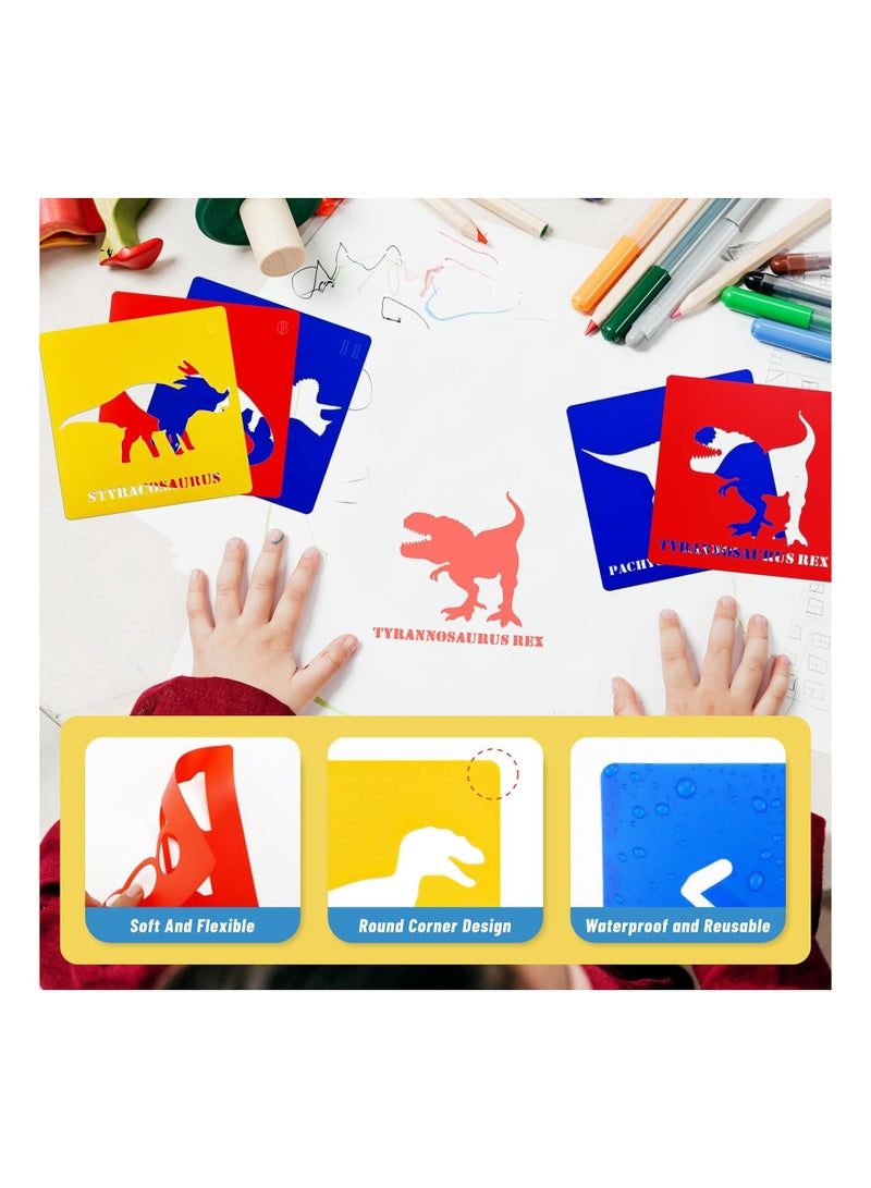 SOLARAE 20 Pieces Dinosaur Stencils for Kids - Large Washable Animal Themed Templates for Painting - Promotes Creativity and Practical Skills - Ideal Gift for Children - Image 4
