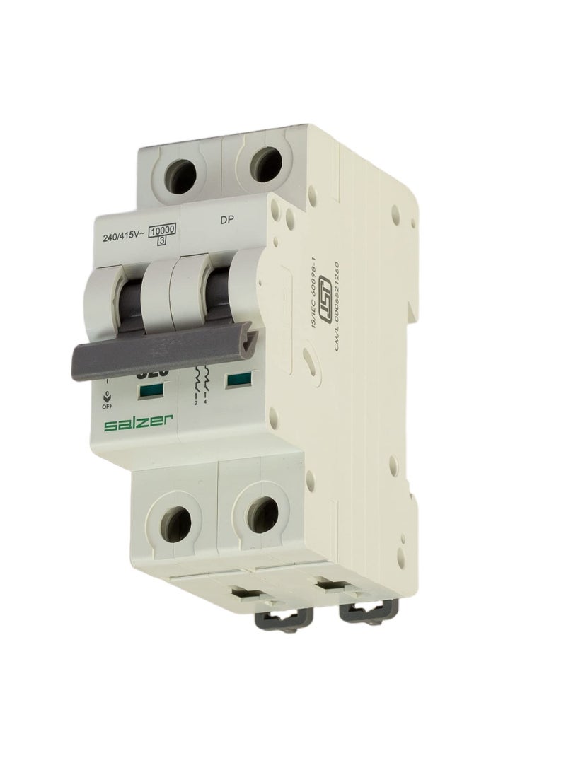 Salzer SALZER Protection Devices for Home and Office Double Pole 63A MCB CCurve 10kA ISI Rated 240415 V AC White Pack of 1 Nos  - Image 4
