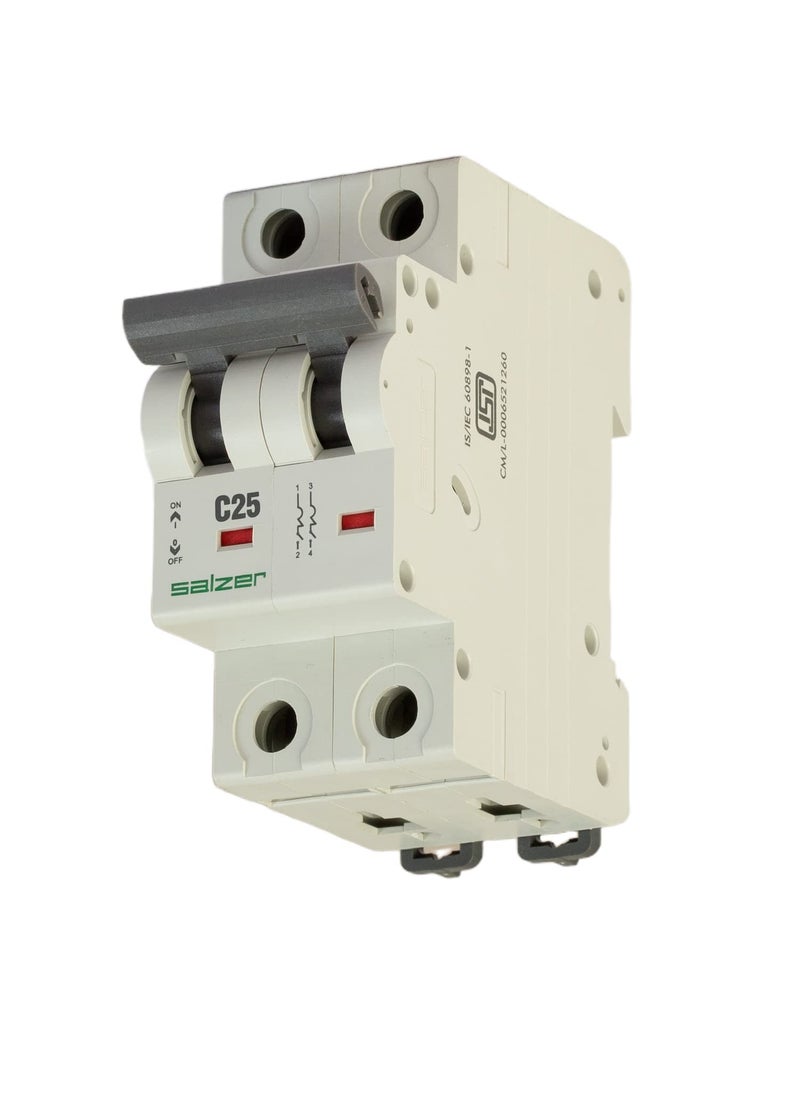 Salzer SALZER Protection Devices for Home and Office Double Pole 63A MCB CCurve 10kA ISI Rated 240415 V AC White Pack of 1 Nos  - Image 1