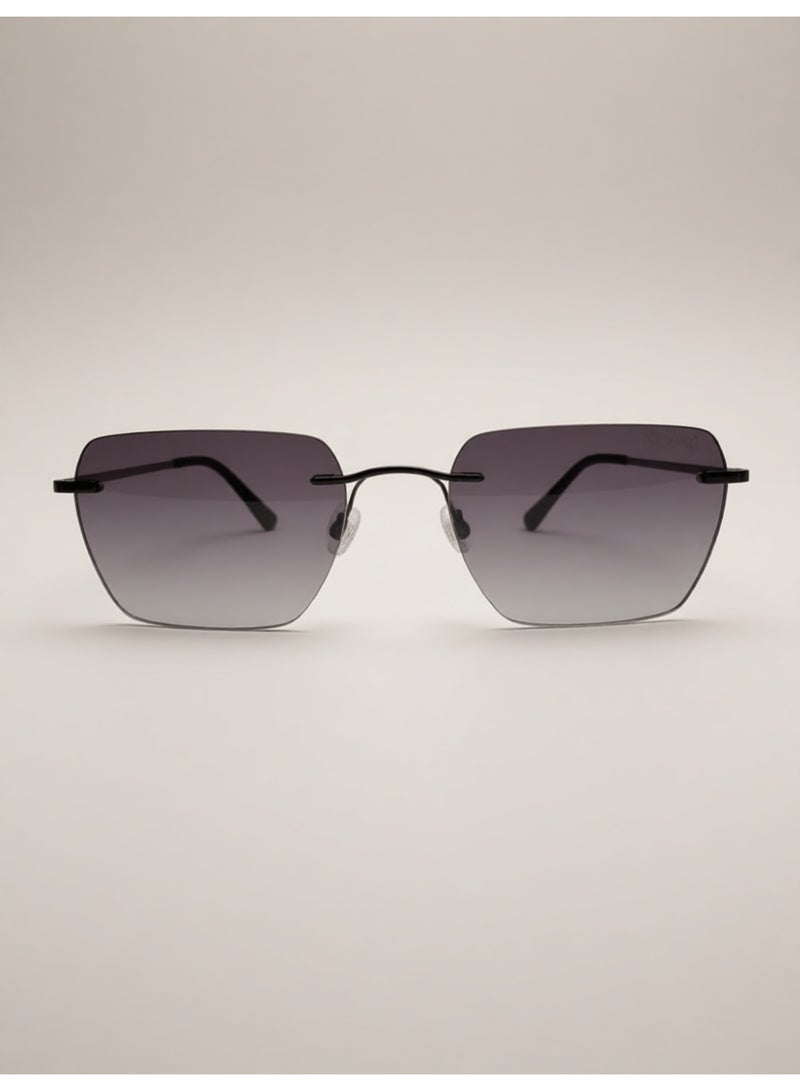 ابينغ ‍‍نظارة شمسية بتصميم عصري من ماركة (aping) بدون إطار (Rimless) بعدسات مربعة أنيقة بلون رمادي متدرج (Gradient) تعطي مظهر فاخر وجذاب. الإطار مصنوع من معدن خفيف باللون الأسود مع ذراع رفيعة لراحة الاستخدام طوال اليوم.  مزودة بأنف سيليكون مريح وقابل للتعديل لثبات مثالي على الوجه. العدسات توفر حماية من أشعة الشمس مع وضوح عالي للرؤية.  تصميم مناسب للرجال والنساء ويكمل الإطلالات الكاجوال والرسمية. - Image 2