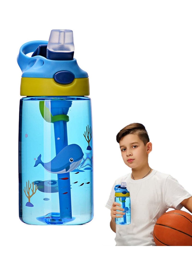 Kids Water Bottle Toddler Cup with Straw Spill Leakproof Durable Plastic Drinking for Boys and Girls Child Reusable Water Indoor Outdoor Whale - Image 1