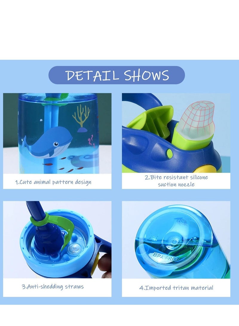 Kids Water Bottle Toddler Cup with Straw Spill Leakproof Durable Plastic Drinking for Boys and Girls Child Reusable Water Indoor Outdoor Whale - Image 4