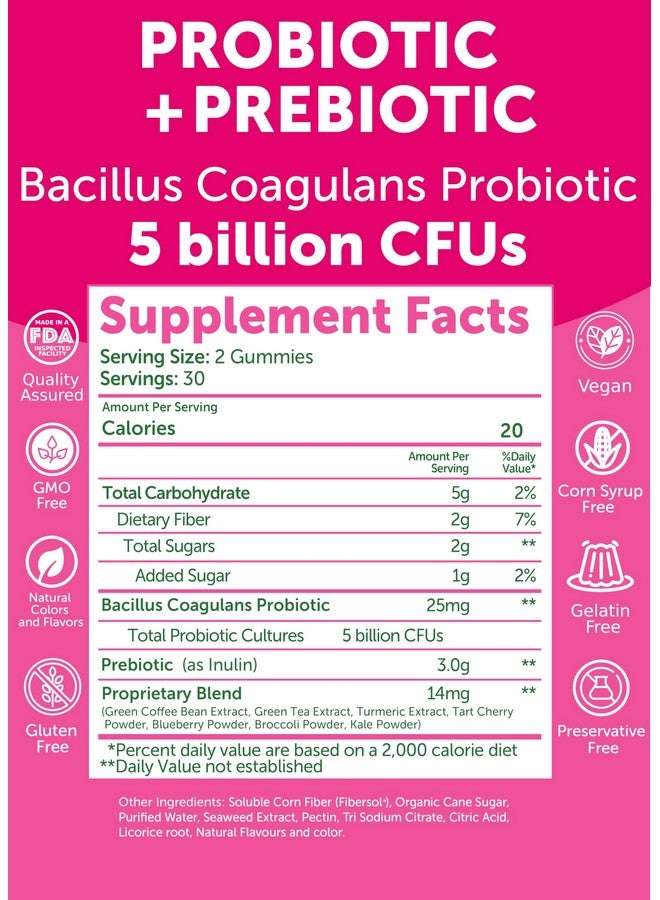 Lunakai USA Made Prebiotic + Probiotic Gummies for Women and Men - High Potency 5 Billion CFUs with Fibers - Non-GMO Gut Health Support 60ct - Image 5