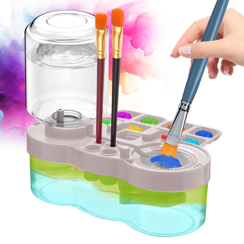 Fivewan 2025 Upgraded Paint Brush Cleaner, Kids Painting Station with Brush Washer, Water Cycle Watercolor Rinser Dispenser with Holder and Palette, Art Supplies Cleaning System for Children Adults(White) - Image 1