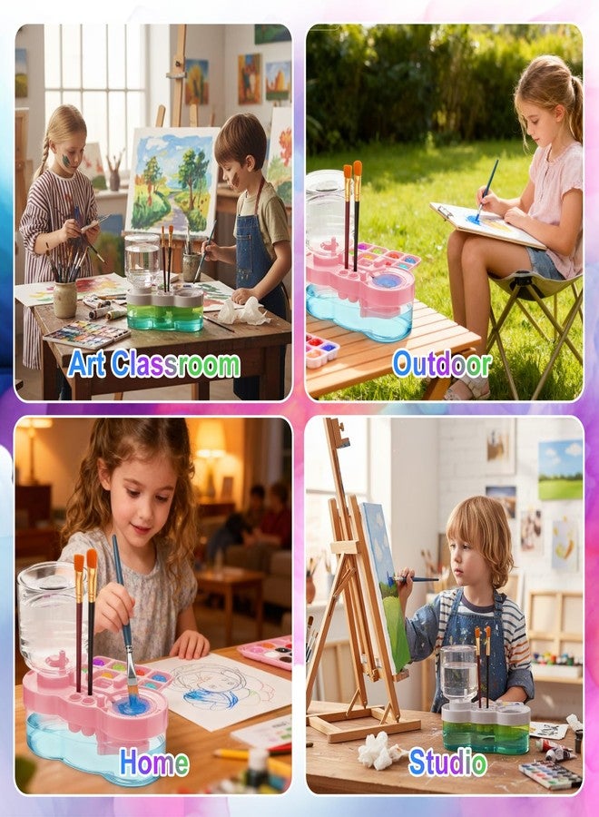 Fivewan 2025 Upgraded Paint Brush Cleaner, Kids Painting Station with Brush Washer, Water Cycle Watercolor Rinser Dispenser with Holder and Palette, Art Supplies Cleaning System for Children Adults(White) - Image 4