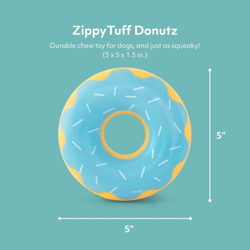 ZippyPaws ZippyTuff Dog Chew Toy - Durable Rubber Chew Ring Toy, Puppy Teething Toys, Tough & Squeaky Toys for Small, Medium, & Large Dogs, Flexible TPR Material - Blueberry Donut - Image 3