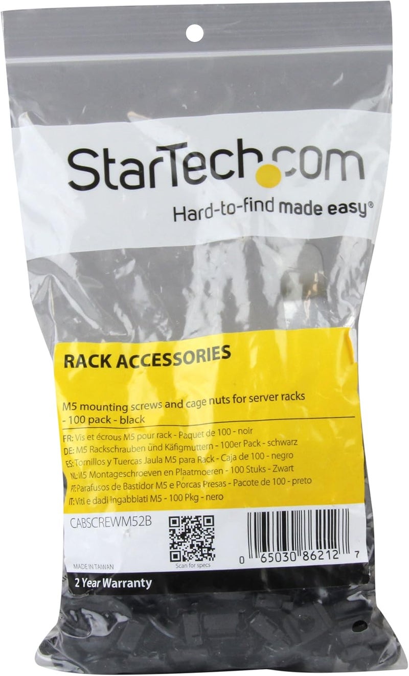 Star Tech .com M5 x 12mm Screws and Cage Nuts - 100 Pack - M5 Mounting Screws and Cage Nuts for Server Rack and Cabinet - Black, TAA (CABSCREWM52B) - Image 2