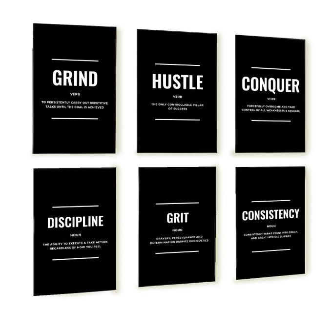 Motivational Wall Art Success Posters Grind Hustle Execution Motivational Wall Decor For Office Home Office Living Room 6 Set Of Black And White Posters Size 11 x 17 inch