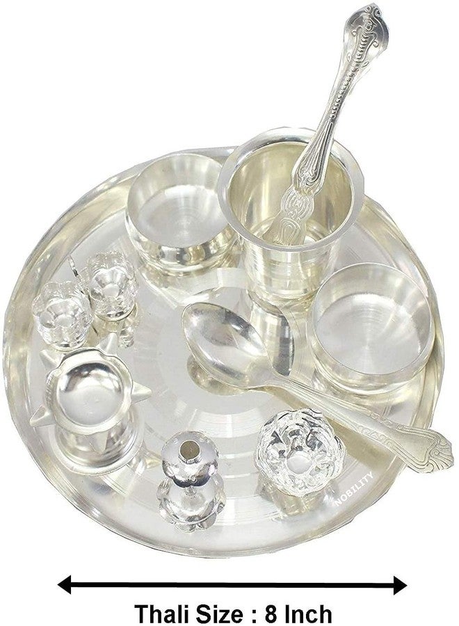 NOBILITY Pooja Thali Set Silver Plated 8 Inch Puja Thali for Diwali Decoration Gift Items Festival Ethnic Puja Thali for Temple Office Home Wedding Return Gifts - Image 2