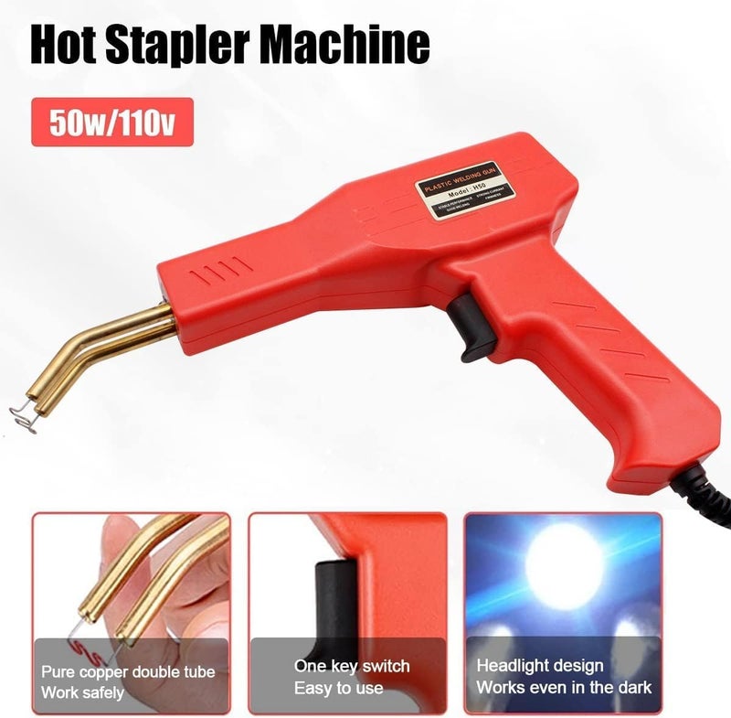 AZRMOH 50W Plastic Welding Machine Car Bumper Crack Repair Hot Stapler Kit, Hot Stapler Heating Plastic Welding Repairing Gun Welder Machine with Four Types of Staples (50W RED) - Image 3