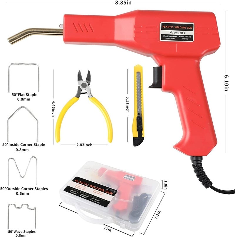 AZRMOH 50W Plastic Welding Machine Car Bumper Crack Repair Hot Stapler Kit, Hot Stapler Heating Plastic Welding Repairing Gun Welder Machine with Four Types of Staples (50W RED) - Image 2