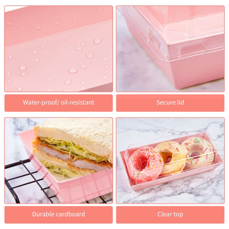 Ocmoiy Charcuterie Boxes with Clear Lids, 50 Pack Pink Bakery Boxes, Cookie Boxes, Small Treat Boxes for Pastry, Sandwich, Cupcakes, Strawberries, Dessert To Go Containers - Image 4
