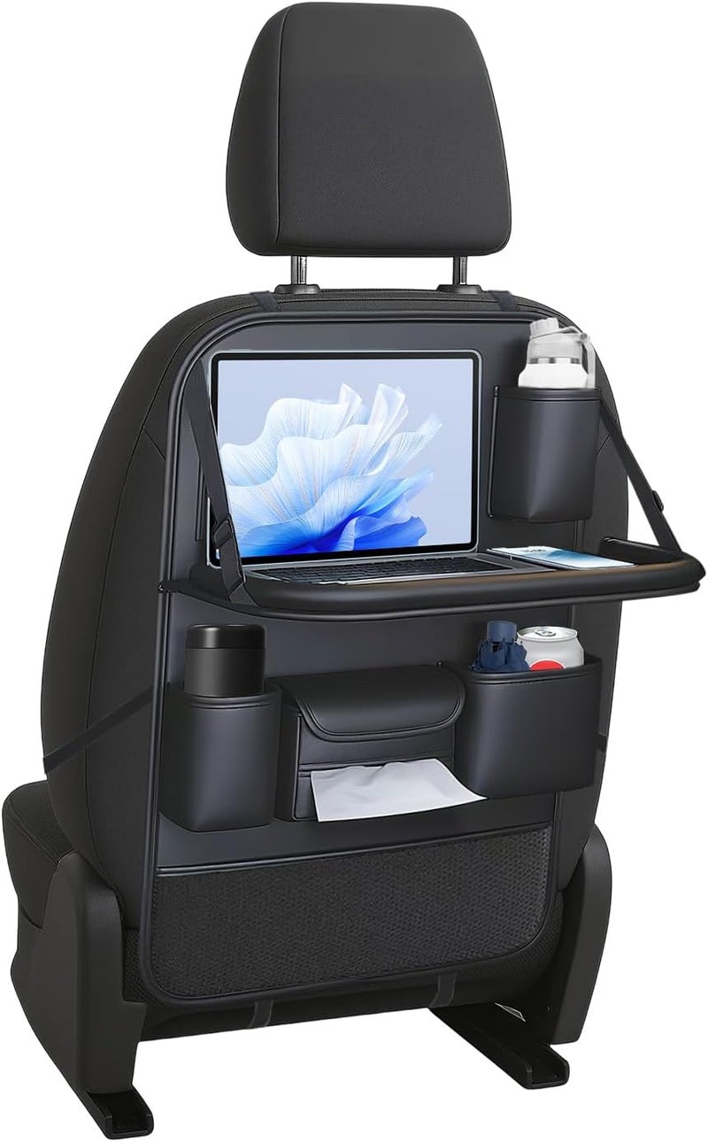 VEHIRIE 3-in-1 Car Organiser with Folding Table & Seat Protector - Black - Image 1