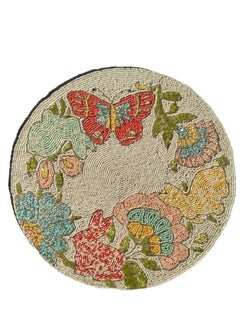 FLIHAUT FliHaut Handcrafted Round Beaded Placemat for Dining Table 14 inches Rabbit and Butterfly Mat 
