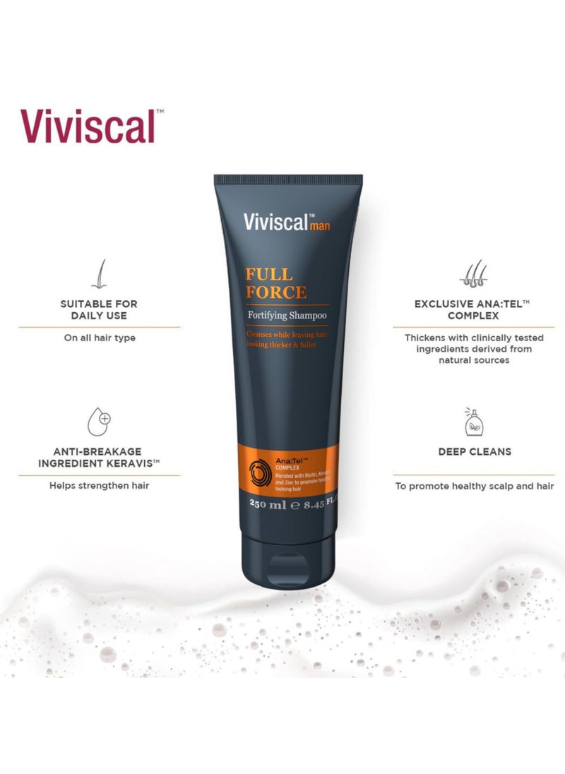 Full Force Fortifying Hair Thickening Shampoo for Men Formulated with Biotin, Keratin & Marine Collagen,  Shampoo for Thinning Hair, Hair Fall, and Hair Volume –  250ml