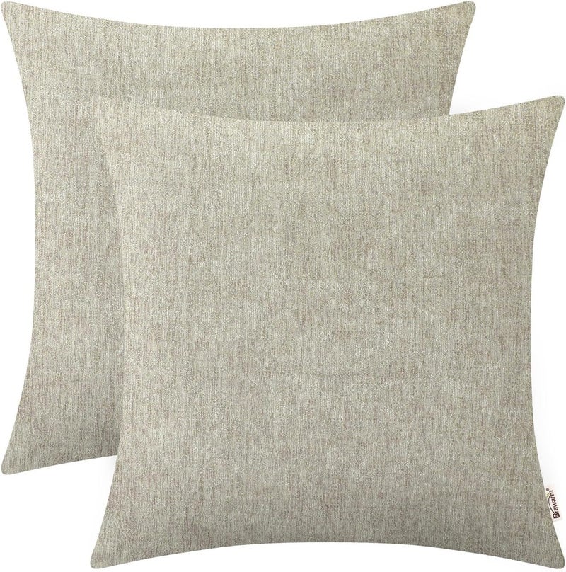 BRAWARM Throw Pillow Covers 20x20 Inches - Taupe Chenille Pillow Covers Pack of 2, Solid Dyed Soft Chenille Pillow Cases for Couch Sofa Bed Home Decoration - Image 1
