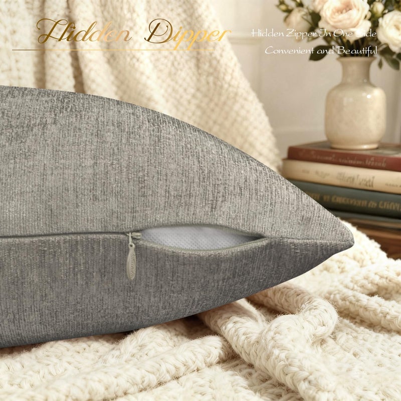 BRAWARM Throw Pillow Covers 20x20 Inches - Taupe Chenille Pillow Covers Pack of 2, Solid Dyed Soft Chenille Pillow Cases for Couch Sofa Bed Home Decoration - Image 5