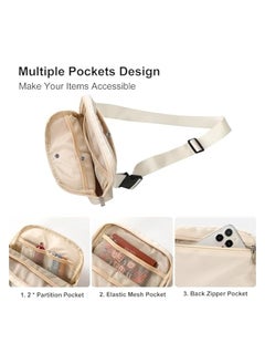 erorex Fanny Pack for Women Men - Unisex Waterproof Belt Bag with Adjustable Strap, Lightweight Cross Body Bag Casual Hands-Free Waist Bag with 4 Pockets for Running Hiking Traveling Workout, Off-white  - Image 4